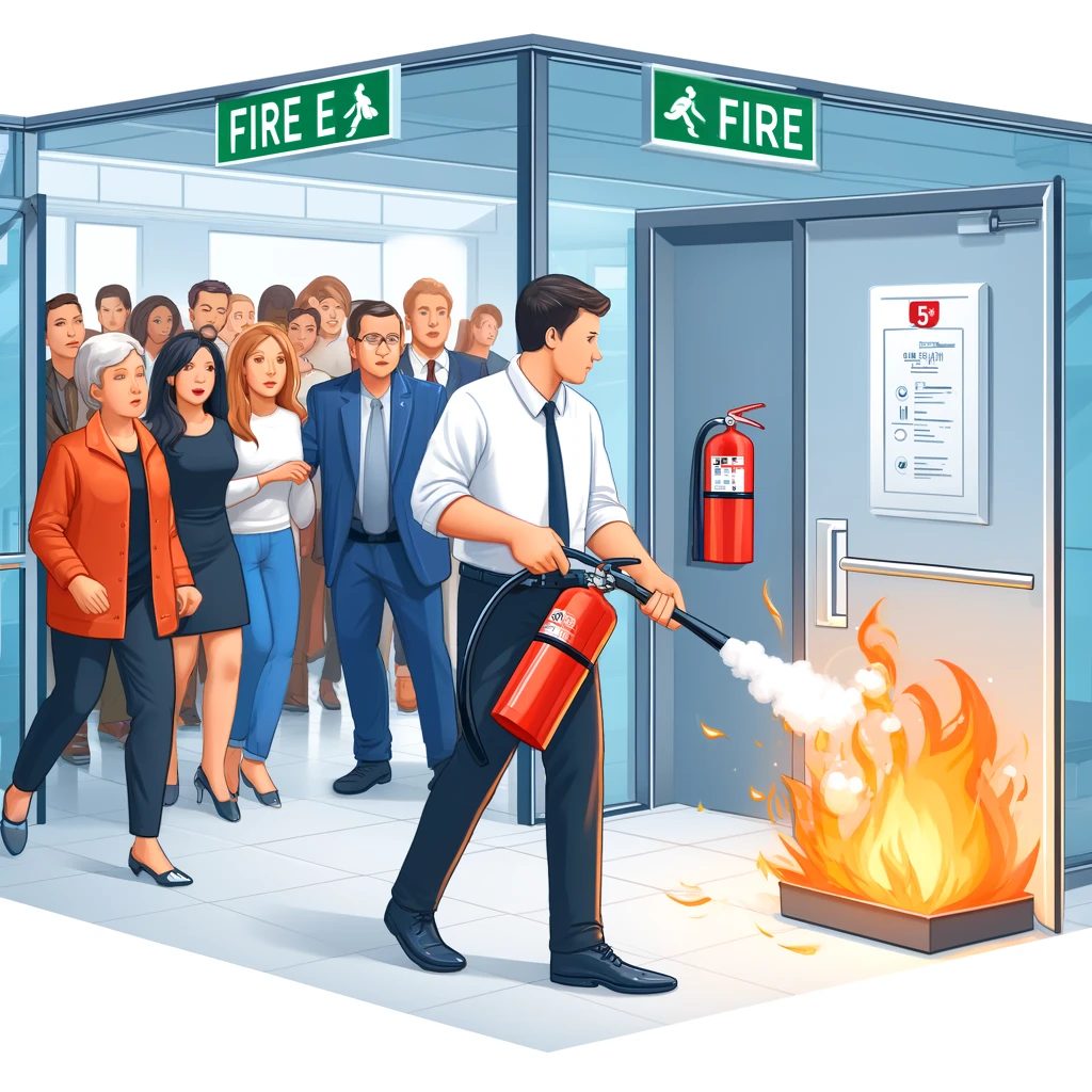 Fire extinguisher demonstration during a drill